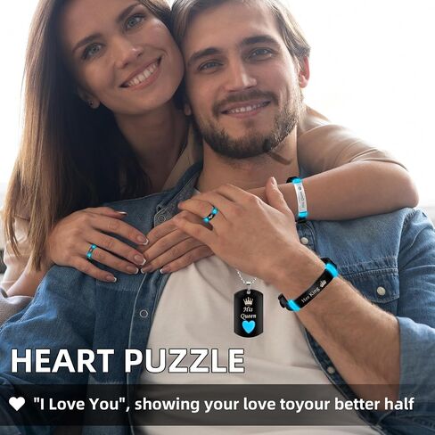 6/Pcs Set Glowing Heart Hand in Hand Stainless Steel Matching Couple Necklaces,Bracelets and Rings, Fashion Love Gift, Romantic Accessories in Saudi Arabia