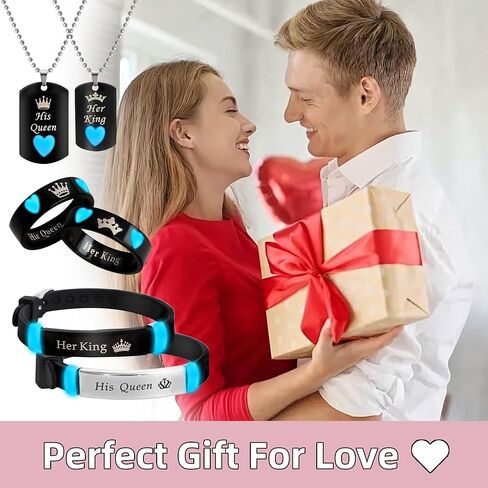 6/Pcs Set Glowing Heart Hand in Hand Stainless Steel Matching Couple Necklaces,Bracelets and Rings, Fashion Love Gift, Romantic Accessories in Saudi Arabia
