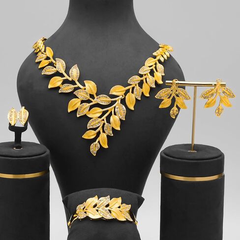 مجموعة مجوهرات قلادة ذهبية مجموعة سوار ذهبي الدائرية إكسسوارات المجوهرات الزفاف مجموعة للنساء الزفاف in Kuwait