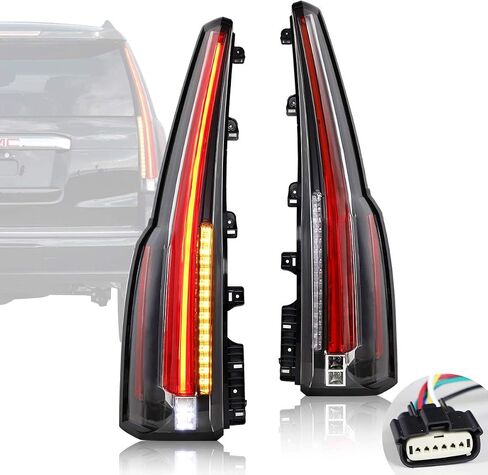 YUANZHENG Full LED Tail Lights Assembly for GMC Yukon 2015 2016 2017 2018 2019 2020, Plug & Play Rear Lamps with Amber Turn Signal, YAB-GMC-0268, Driver & Passenger Sides (Smoke) in Saudi Arabia