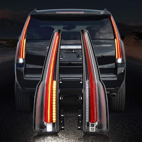 YUANZHENG Full LED Tail Lights Assembly for GMC Yukon 2015 2016 2017 2018 2019 2020, Plug & Play Rear Lamps with Amber Turn Signal, YAB-GMC-0268, Driver & Passenger Sides (Smoke) in Saudi Arabia