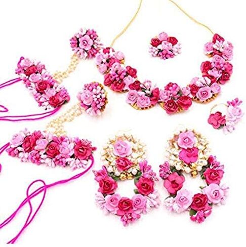 Riya Handicraft Women's Fabric Paper Silk Dori Rose Flower Jewelry Set Bridal Wedding in Saudi Arabia