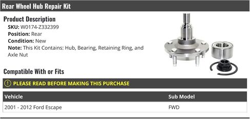 Rear Wheel Bearing Hub Repair Kit - Compatible with 2001-2012 Ford Escape FWD in Saudi Arabia