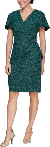 S.L. Fashions Women's Midi V-Neck Sheath Cocktail Dress W/Flutter Sleeves, Wedding Guest (Petite and Regular Sizes) in Saudi Arabia