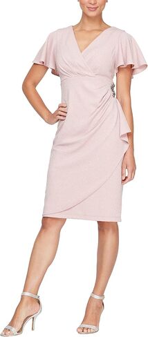 S.L. Fashions Women's Midi V-Neck Sheath Cocktail Dress W/Flutter Sleeves, Wedding Guest (Petite and Regular Sizes) in Saudi Arabia