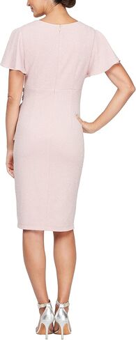 S.L. Fashions Women's Midi V-Neck Sheath Cocktail Dress W/Flutter Sleeves, Wedding Guest (Petite and Regular Sizes) in Saudi Arabia