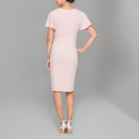 S.L. Fashions Women's Midi V-Neck Sheath Cocktail Dress W/Flutter Sleeves, Wedding Guest (Petite and Regular Sizes) in Saudi Arabia