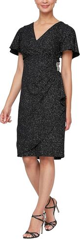 S.L. Fashions Women's Midi V-Neck Sheath Cocktail Dress W/Flutter Sleeves, Wedding Guest (Petite and Regular Sizes) in Saudi Arabia
