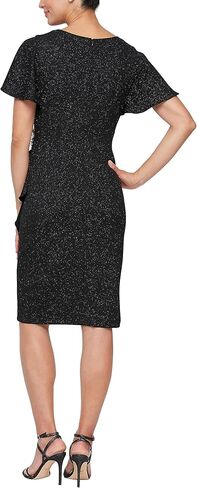 S.L. Fashions Women's Midi V-Neck Sheath Cocktail Dress W/Flutter Sleeves, Wedding Guest (Petite and Regular Sizes) in Saudi Arabia