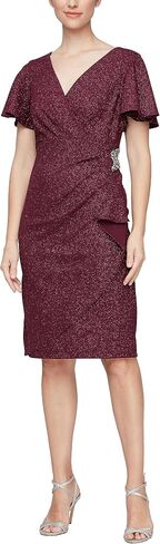 S.L. Fashions Women's Midi V-Neck Sheath Cocktail Dress W/Flutter Sleeves, Wedding Guest (Petite and Regular Sizes) in Saudi Arabia