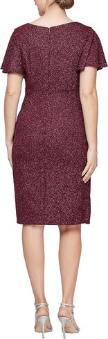 S.L. Fashions Women's Midi V-Neck Sheath Cocktail Dress W/Flutter Sleeves, Wedding Guest (Petite and Regular Sizes) in Saudi Arabia