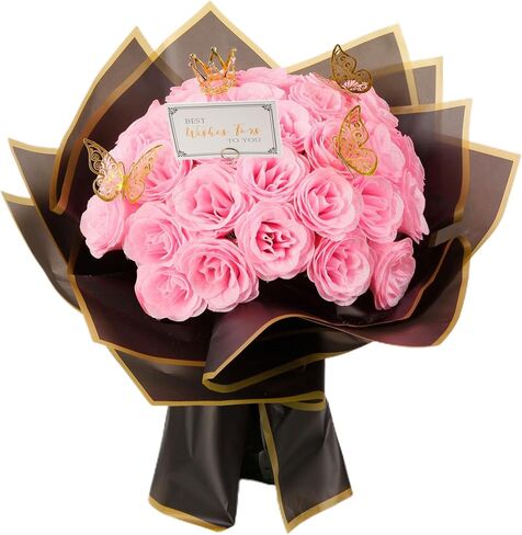 Pink Glitter Roses Bouquet, 30 Pcs DIY Fake Flowers Bouquet, Everlasting Shiny Artificial Rose Bouquet for Valentine's Day, Anniversary, Engagement, Wedding in Saudi Arabia
