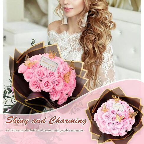 Pink Glitter Roses Bouquet, 30 Pcs DIY Fake Flowers Bouquet, Everlasting Shiny Artificial Rose Bouquet for Valentine's Day, Anniversary, Engagement, Wedding in Saudi Arabia