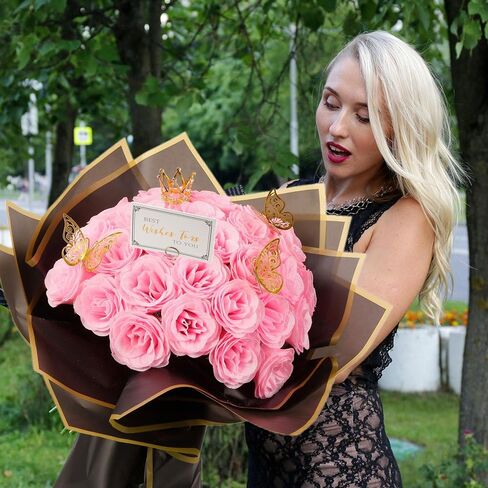 Pink Glitter Roses Bouquet, 30 Pcs DIY Fake Flowers Bouquet, Everlasting Shiny Artificial Rose Bouquet for Valentine's Day, Anniversary, Engagement, Wedding in Saudi Arabia