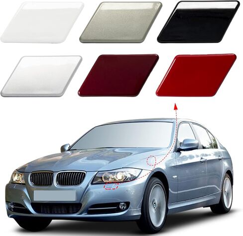 Front Bumper Headlight Washer Nozzle Cover Cap Fit for BMW 3 Series E90 E91 2009 2010 2011 61677211209 61677211210 (Black, Right Passenger Side) in Saudi Arabia