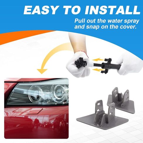 Front Bumper Headlight Washer Nozzle Cover Cap Fit for BMW 3 Series E90 E91 2009 2010 2011 61677211209 61677211210 (Black, Right Passenger Side) in Saudi Arabia