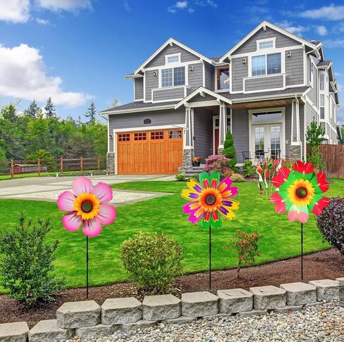 دوارات عباد الشمس للرياح في الهواء الطلق، عجلة دوارة مزخرفة على شكل زهرة ملونة (3 قطع) in Kuwait