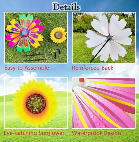 دوارات عباد الشمس للرياح في الهواء الطلق، عجلة دوارة مزخرفة على شكل زهرة ملونة (3 قطع) in Kuwait