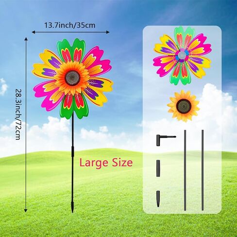 دوارات عباد الشمس للرياح في الهواء الطلق، عجلة دوارة مزخرفة على شكل زهرة ملونة (3 قطع) in Kuwait