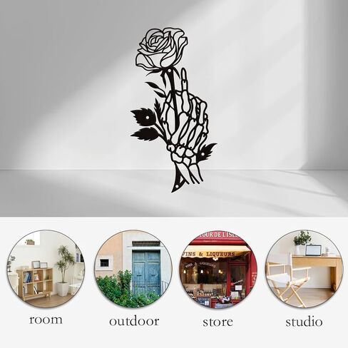 NBEADS Skeleton Rose Metal Wall Art Decor, Black Wall Hanging Decor Silhouette Wall Art Modern Metal Wall Sculptures for Modern Home Hanging Decorations, 11x5.8 Inch in Saudi Arabia