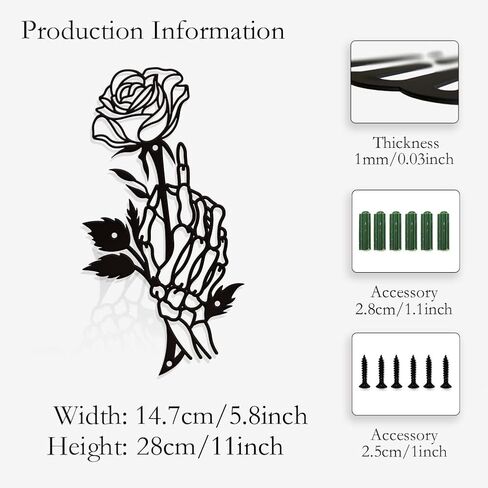 NBEADS Skeleton Rose Metal Wall Art Decor, Black Wall Hanging Decor Silhouette Wall Art Modern Metal Wall Sculptures for Modern Home Hanging Decorations, 11x5.8 Inch in Saudi Arabia