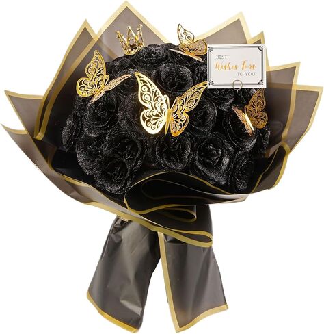 Pink Glitter Roses Bouquet, 30 Pcs DIY Fake Flowers Bouquet, Everlasting Shiny Artificial Rose Bouquet for Valentine's Day, Anniversary, Engagement, Wedding in Kuwait