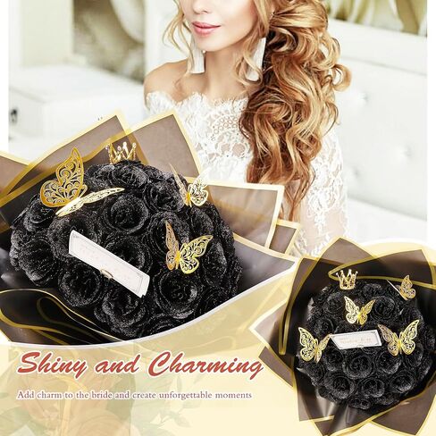 Pink Glitter Roses Bouquet, 30 Pcs DIY Fake Flowers Bouquet, Everlasting Shiny Artificial Rose Bouquet for Valentine's Day, Anniversary, Engagement, Wedding in Kuwait