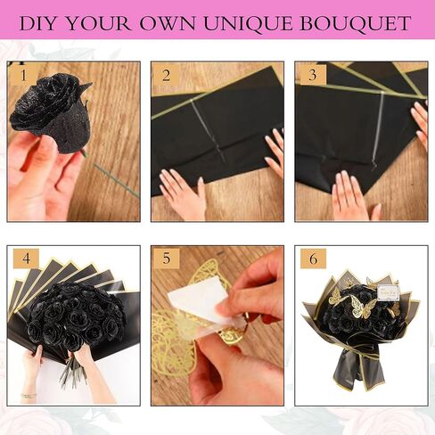 Pink Glitter Roses Bouquet, 30 Pcs DIY Fake Flowers Bouquet, Everlasting Shiny Artificial Rose Bouquet for Valentine's Day, Anniversary, Engagement, Wedding in Kuwait