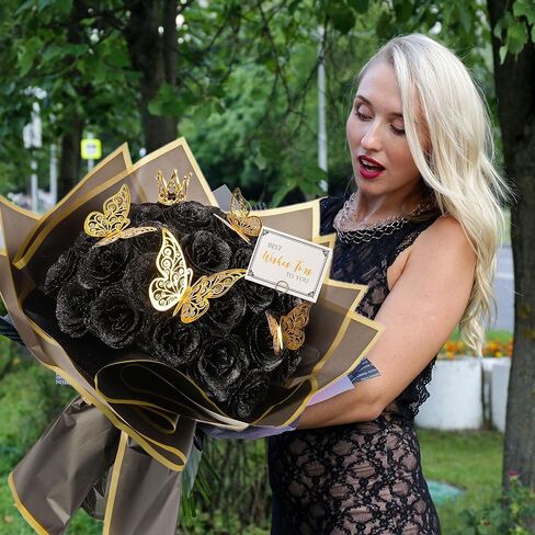 Pink Glitter Roses Bouquet, 30 Pcs DIY Fake Flowers Bouquet, Everlasting Shiny Artificial Rose Bouquet for Valentine's Day, Anniversary, Engagement, Wedding in Kuwait