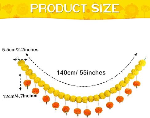 Fortuning's JDS Diwali Artificial Marigold Garland with Pearls Decor for Home Wedding Party Door Mantel Long Strands Marigold Flowers Hanging for All Year Decoration in Saudi Arabia