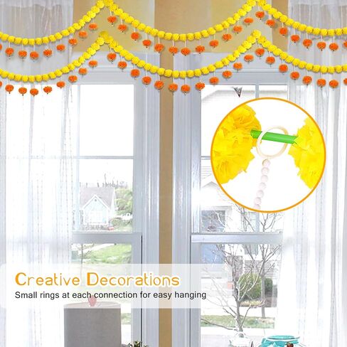 Fortuning's JDS Diwali Artificial Marigold Garland with Pearls Decor for Home Wedding Party Door Mantel Long Strands Marigold Flowers Hanging for All Year Decoration in Saudi Arabia