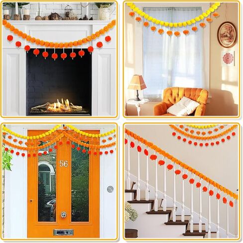 Fortuning's JDS Diwali Artificial Marigold Garland with Pearls Decor for Home Wedding Party Door Mantel Long Strands Marigold Flowers Hanging for All Year Decoration in Saudi Arabia