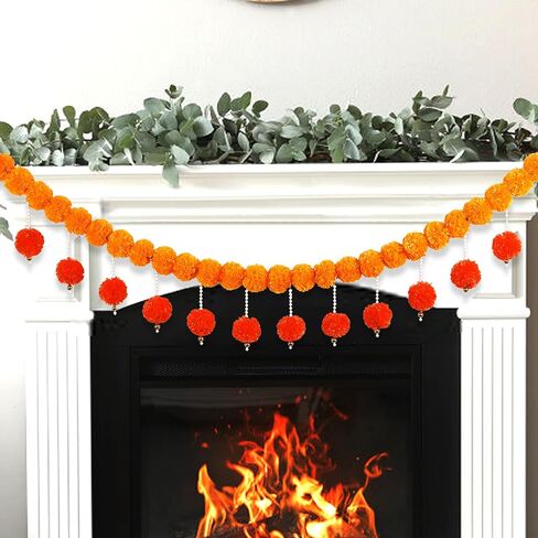 Fortuning's JDS Diwali Artificial Marigold Garland with Pearls Decor for Home Wedding Party Door Mantel Long Strands Marigold Flowers Hanging for All Year Decoration in Saudi Arabia