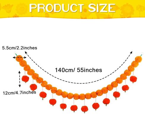 Fortuning's JDS Diwali Artificial Marigold Garland with Pearls Decor for Home Wedding Party Door Mantel Long Strands Marigold Flowers Hanging for All Year Decoration in Saudi Arabia