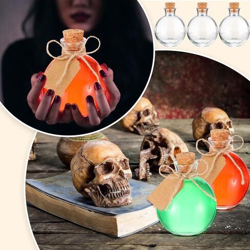 Baderke 12 مجموعة 5 أونصة من الزجاجات الصغيرة مع أغطية الفلين، جرة زجاجية صغيرة مزخرفة، زجاجات دائرية على شكل كرة مع علامات، وحبال وممرات للحرف اليدوية اليدوية لحفلات الزفاف وأعياد الميلاد in Kuwait