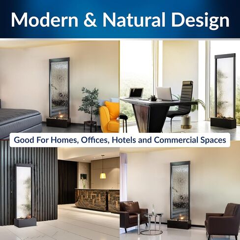 نافورة شلال زين بمرآة داخلية/خارجية بطول 48 بوصة من Alpine Corporation بالحجارة والأضواء، فضي in Kuwait