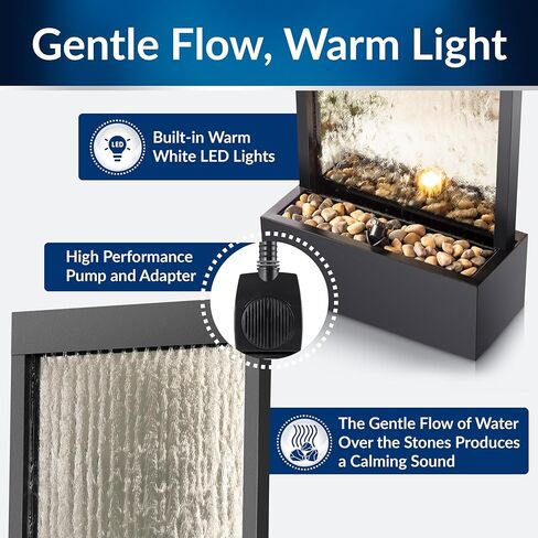 نافورة شلال زين بمرآة داخلية/خارجية بطول 48 بوصة من Alpine Corporation بالحجارة والأضواء، فضي in Kuwait