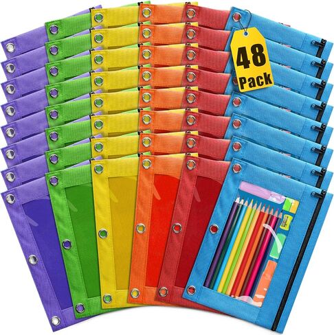 6 Pack Pency Pouch for 3 Ring Binder ، Pencil Pouches with Zipper & Clear Window-6 ألوان متنوعة ، جزء من قلم رصاص للوثق 3 ثقوب ، حقيبة تخزين متعددة الأغراض للمكتب ، اللوازم المدرسية in Kuwait