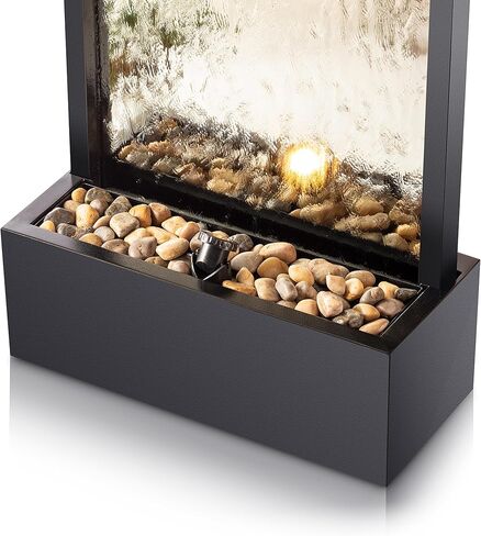 نافورة شلال زين بمرآة داخلية/خارجية بطول 48 بوصة من Alpine Corporation بالحجارة والأضواء، فضي in Kuwait