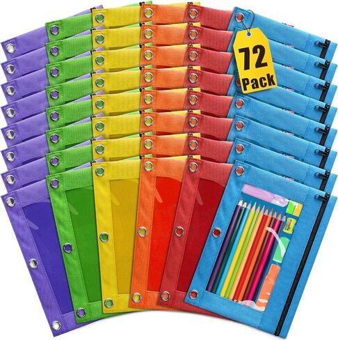 6 Pack Pency Pouch for 3 Ring Binder ، Pencil Pouches with Zipper & Clear Window-6 ألوان متنوعة ، جزء من قلم رصاص للوثق 3 ثقوب ، حقيبة تخزين متعددة الأغراض للمكتب ، اللوازم المدرسية in Kuwait