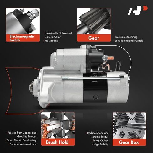 A-Premium Starter Motor Compatible with Hino 238 2011-2014, 258 2011-2017, 258ALP 2011-2014, 258LP 2011-2014, 268 2011-2017, 268A 2011-2014, 7.7L, 12V 3.0KW 11-Teeth Clockwise in Saudi Arabia