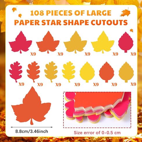 Geyee 108 PCS Clutouts for Classroom Bulletin Board 3.5 بوصة أوراق الورق قطع الرافضة Maple Oak Birch Leaves Shape Die Cut ألوان متنوعة لهجة لـ DIY Craft Back to Schools Supplies in Kuwait