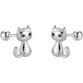 Cute 20g Cat S925 Sterling Silver Screw Back Cartilage Small Stud Earrings for Women Minimalist Lovely Pet Animal Tiny Helix Sleeper Earring Studs Nickel Free Hypoallergenic Jewelry Gifts in Saudi Arabia