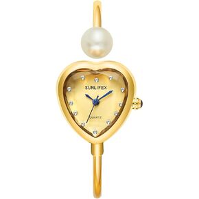 MASTOP Heart Shaped Watches for Women Dainty Gold and Silver Bangle Bracelet Watch with Pearl Diamond Accent Small Wrist Dress Watches in Saudi Arabia