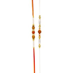 Traditional Rudraksha Rakhi for Men – Set of 2 with Artificial Pearls and Beads – Spiritual Rakhi Threads in Saudi Arabia