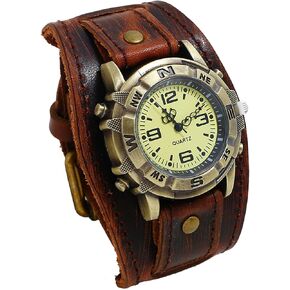 Avaner Vintage Leather Watches, Retro Punk Cuff Watch, Wide Band Quartz Watches for Men and Women in Saudi Arabia