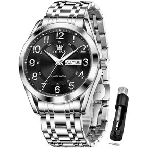 OLEVS Mens Watches Business Large Numer Easy to Read Quartz Watch Stainless Steel Waterproof Luminous Date Casual Male Watch in Kuwait