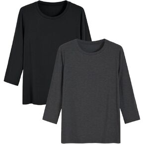 Latuza Women's Bamboo Viscose 3/4 Sleeve Top Slim Fit Crew Neck Shirt 2 Pack in Kuwait