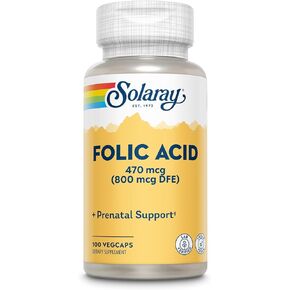 SOLARAY Folic Acid - Vitamin B9 Folic Acid Supplement, Prenatal Vitamin - Blood Cell Development Support - Vegan, Lab Verified, 60-Day Guarantee - 100 Servings, 100 VegCaps in Kuwait