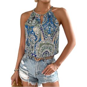 Floerns Women's Paisley Print Sleeveless Halter Tops Cut Out Boho Camisole in Saudi Arabia